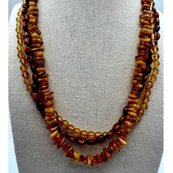 Vintage Multi-Strand Beaded Necklace With Agate Chips - Picture 1 of 7